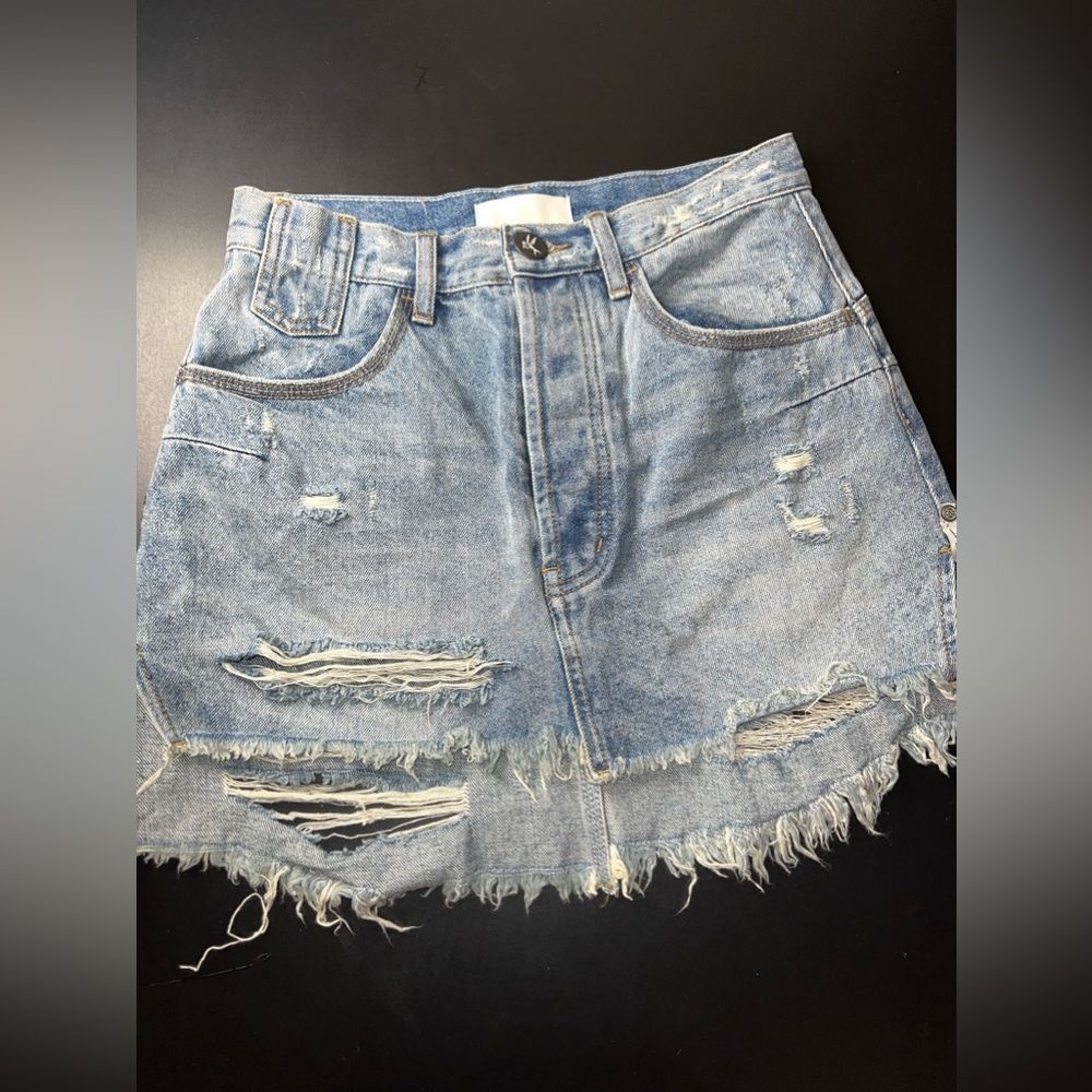 ONE TEASPOON Vanguard Distressed Hi Low High Waist denim skirt Size 26 EUC